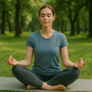 אישה מתרגלת מיידנפולנס - איזון בין גוף ונפש - בפארק.