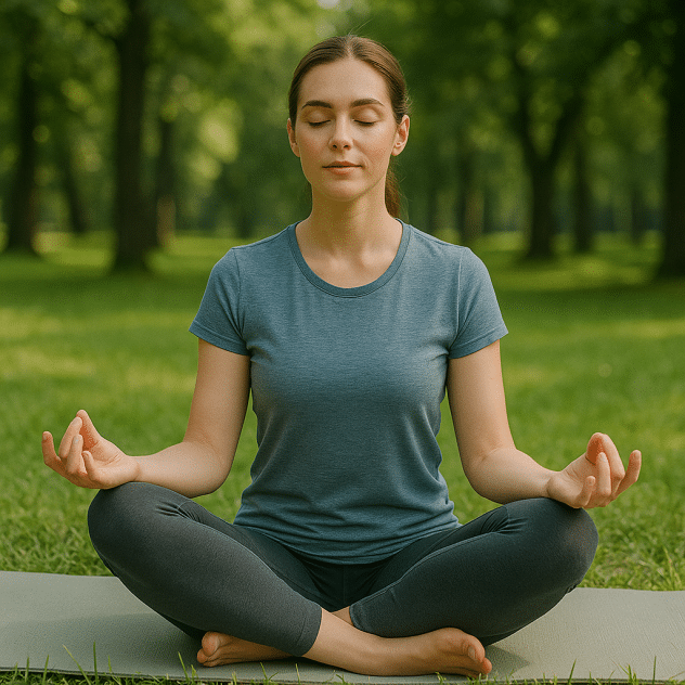 אישה מתרגלת מיידנפולנס - איזון בין גוף ונפש - בפארק.