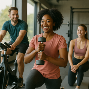 אנשים מתאמנים בסוגי אימון / הרגלי כושר שונים בחדר כושר